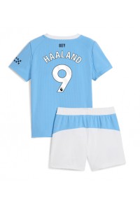 Fotbalové Dres Manchester City Erling Haaland #9 Dětské Domácí Oblečení 2025-26 Krátký Rukáv (+ trenýrky)